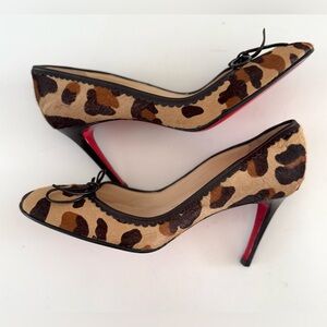CHRISTIAN LOUBOUTIN Bow Leopard Print Pony hair Pumps Classic Heels US 5.5/35.5